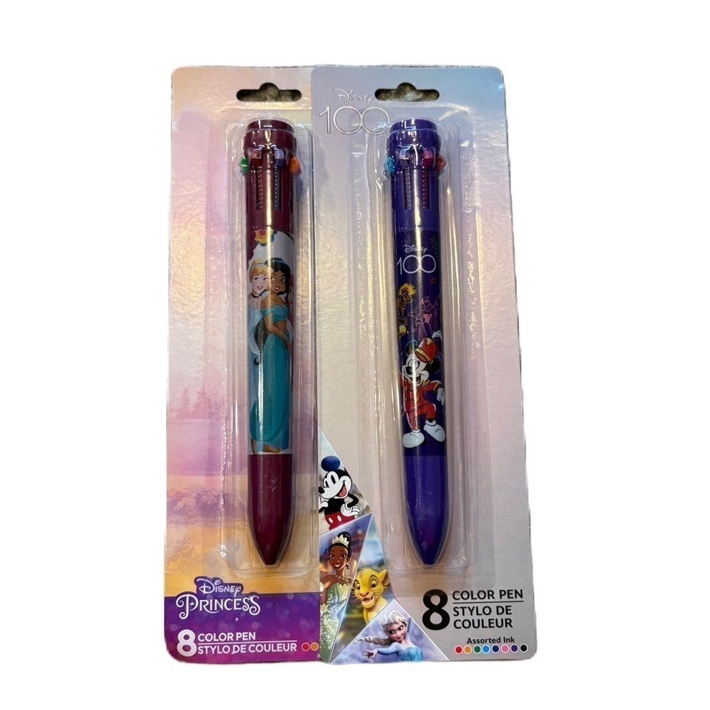 Disney Princess and Mickey Mouse 8-Color Pen Set - Purple and Red NEW